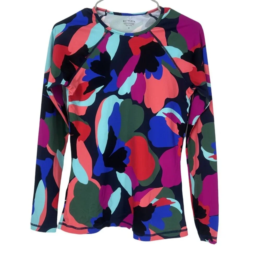 🌈 Athleta Vibrant Abstract Long Sleeve Workout Top Stretch M 🌈 - Picture 4 of 6